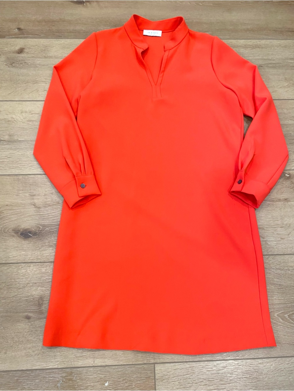Lola & Sophie New York Orange Red Shirt Dress M Long Sleeve V Neck Shift Chic - Picture 6 of 8